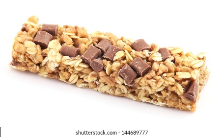 Granola Bar With Chocolate On White Background