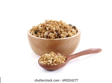 granola close up isolated on white background.