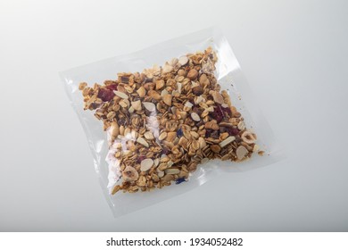 Granola With Nuts In Vacuum Sealed Plastic Packaging