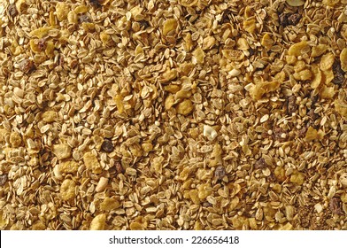 Granola Surface Texture Top View Close Up. Pattern Background