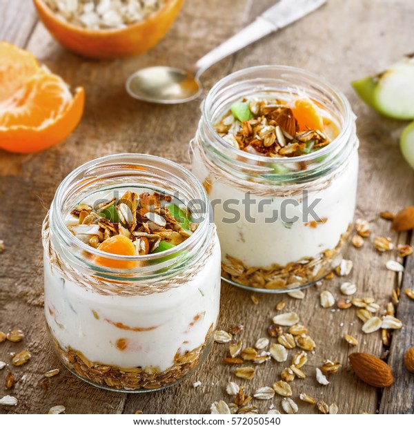 Granola Yogurt Fruits Rustic Jar Delicious Stock Photo 572050540 ...