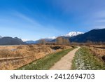 Grant narrows park and Pitt lake dike scenic point in the area of Pitt-Addington Marsh Wildlife, Pitt Meadows outside Vancouver, British Columbia, Canada