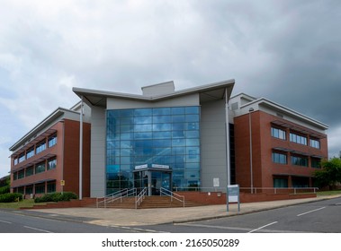 Grantham, Lincolnshire, England- May 31, 2022. Grantham Police Station Exterior Building On A Cloudy Day.