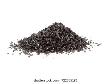 Granulated activated carbon on white background
