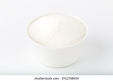 Granulated Sugar. Bowl Of Granulated White Sugar Isolated On White Background. 