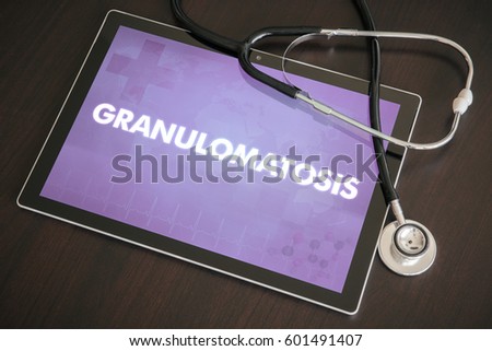 Granulomatosis (heart disorder) diagnosis medical concept on tablet screen with stethoscope. Stock photo © 