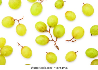 Grape Berries Top View Overhead Shot Yellow Heap Of Ripe Layout Background Isolated On White