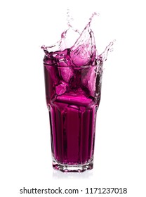 Grape Juice Splash Out Of Glass Isolated On White Background.