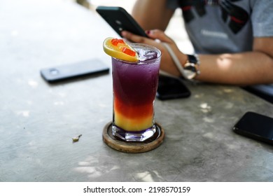 Grape And Orange Mocktail With Jelly Candy Beverages Background