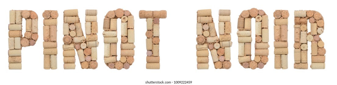 Grape variety Pinot noir made of wine corks Isolated on white background
