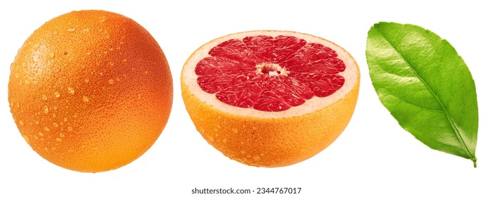 Grapefruit with drops isolated on white background, collection