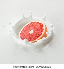 Grapefruit falls into milk, yoghurt, sour cream, Splash