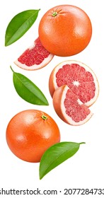 Grapefruit flying. Falling organic grapefruit isolated on white background. Grapefruit macro. With clipping path