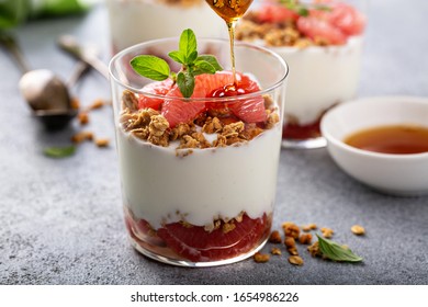 Grapefruit Granola And Yogurt Parfait With Honey