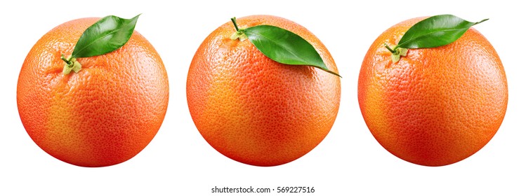 Grapefruit with leaf isolated on white background. Grapefruit with leaves. Clipping path. Full depth of field. Collection.