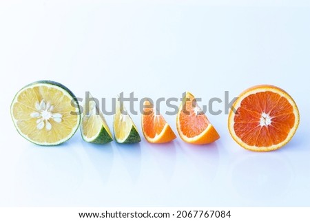 Grapefruit on white background. Half and slice of fresh fruit. fruit in supermarket  concept.