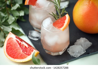 Grapefruit And Rosemary Gin Cocktail, Refreshing Drink With Ice, Summer Time, Resort Bar Cart Menu Concept