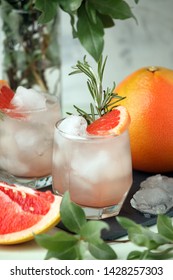 Grapefruit And Rosemary Gin Cocktail, Refreshing Drink With Ice, Summer Time, Resort Bar Cart Menu Concept