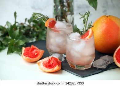 Grapefruit And Rosemary Gin Cocktail, Refreshing Drink With Ice, Summer Time, Resort Bar Cart Menu Concept