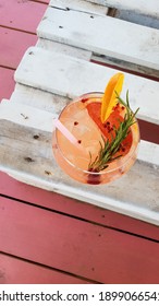 Grapefruit And Rosemary Gin Cocktail, Refreshing Drink With  Crushed Ice, Mint And Lemon