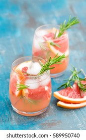 Grapefruit And Rosemary Gin Cocktail, Refreshing Drink With Ice