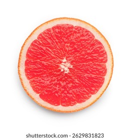 Grapefruit slice isolated on white background. Cut in half grapefruit citrus, top view, flat lay