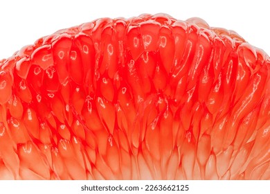 Grapefruit slice peeled segmented in background light, close-up, red citrus fruit isolated on white background with clipping path - Powered by Shutterstock