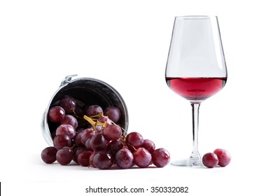 Grapes With Glass Of Wine Isolated On White Background