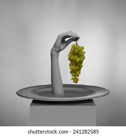 Grapes  Hand. Sculpture And Food. Museum