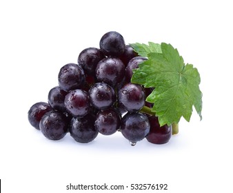 Grapes And Leaf With Drop Of Water Isolated On White Background