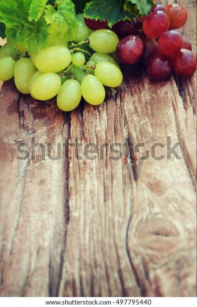 Grapes On Wooden Background Stock Photo (Edit Now) 497795440
