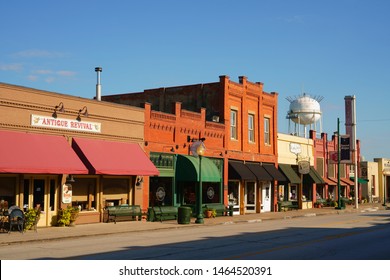 GRAPEVINE, TARRANT COUNTY, TEXAS, USA - JULY 24, 2019: Main Street in historic downtown Grapevine, Texas.