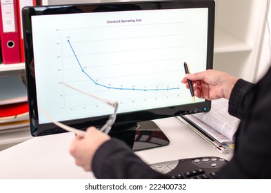 Graph analysis on a computer screen at the office