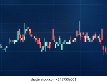 Graph Chart Stock Market Candle Stick Trade Business Data Growth Money Diagram blur Blue Background, Abstract Global Forex Bitcoin Crypto currency, Technology Analysis Exchange Profit Success.