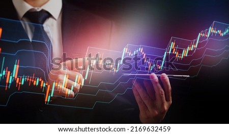 Graph chart of stock market investment trading. Financial chart with up trend line graph. Wealth management with risk diversification concept.