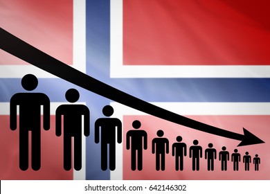 Graph Decline Of The Population On The Background Of The Flag Norway