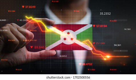 Graph Falling Down in Front Of Burundi Flag. Crisis Concept 