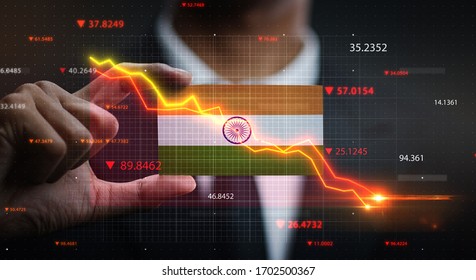 Graph Falling Down in Front Of India Flag. Crisis Concept - Powered by Shutterstock