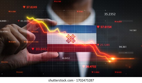 Graph Falling Down in Front Of Mari El Flag. Crisis Concept