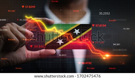 Graph Falling Down in Front Of Saint Kitts and Nevis Flag. Crisis Concept