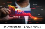 Graph Falling Down in Front Of Slovakia Flag. Crisis Concept