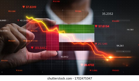 Graph Falling Down in Front Of United Arab Emirates Flag. Crisis Concept