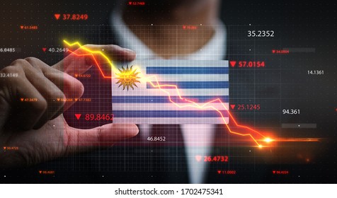 Graph Falling Down in Front Of Uruguay Flag. Crisis Concept