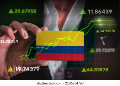 Graph growing up in Front Of Colombia Flag. business state growing up concept.  - Shutterstock ID 2186234767