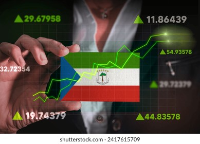 Graph growing up in Front Of Equatorial Guinea Flag. business state growing up concept.