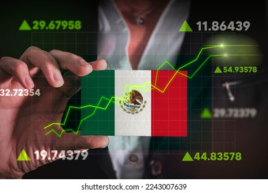 Graph growing up in Front Of Mexico Flag. business state growing up concept.  - Shutterstock ID 2243007639