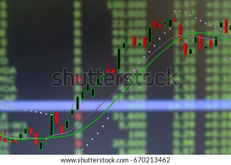 graph of investment stock candle market chart in double exposure business concept