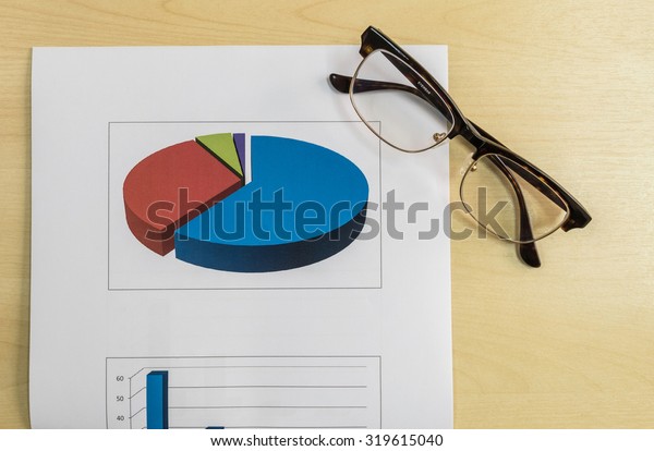 Graph of\
market share with glasses in business\
concept
