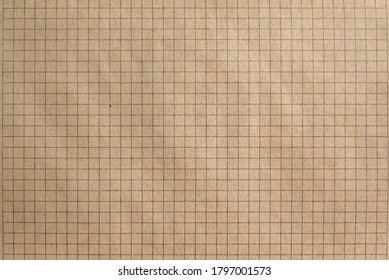Graph Paper Of Old Notebook Background, Blank Page Of Retro Sketchbook. Top View Of Vintage Grid Sheet In School Notepad Or Diary. Yellow Squared Note Pad. Grid, Line, Memo And Texture Theme. 
