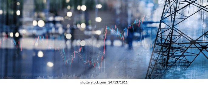 graph of stock market with city light with electricity pole for energy industrial business banner background - Powered by Shutterstock